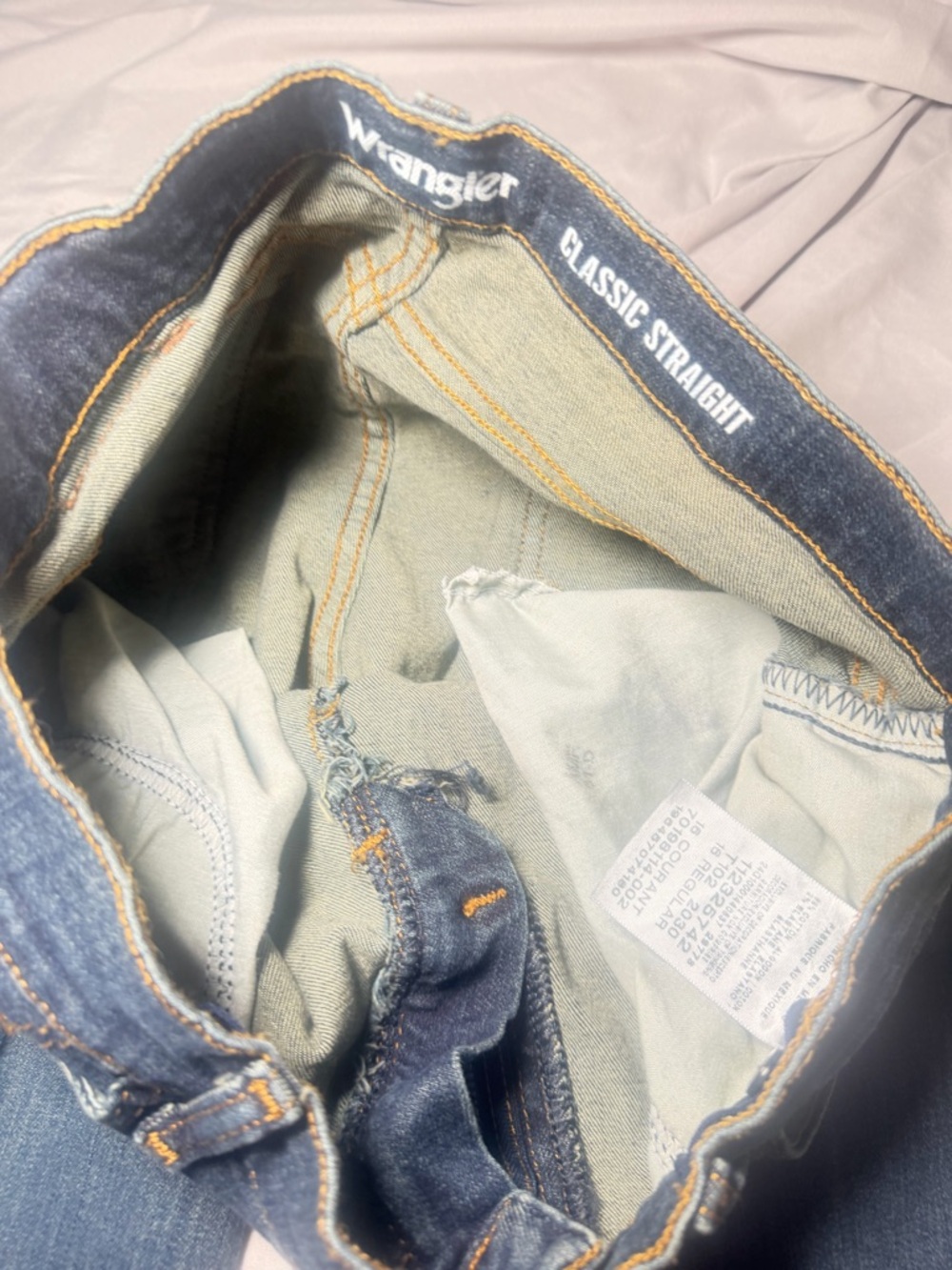 Wrangler Classic Straight Blue Jeans with Tan Stitching